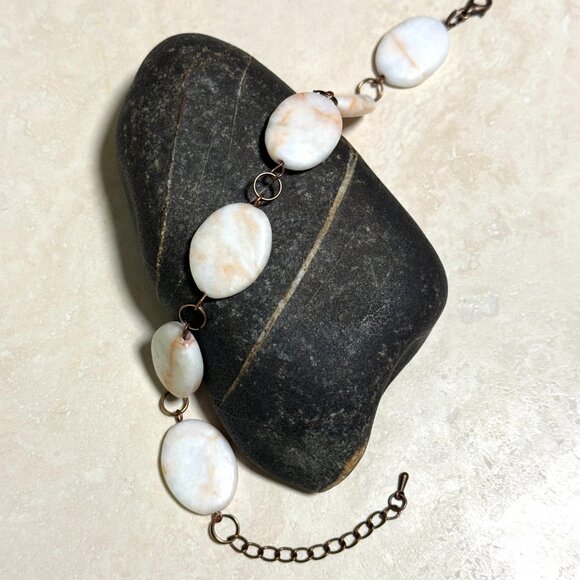 2/$20, Red Vein White Marble Bracelet, Large Genuine Gemstone + Copper Links - Picture 7 of 12